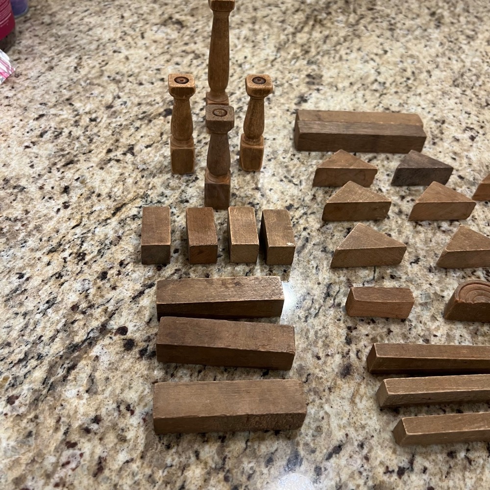 Vintage Wooden Building Blocks Set Mixed Shapes Pillars Arches Natural Wood Toy - Picture 2 of 6